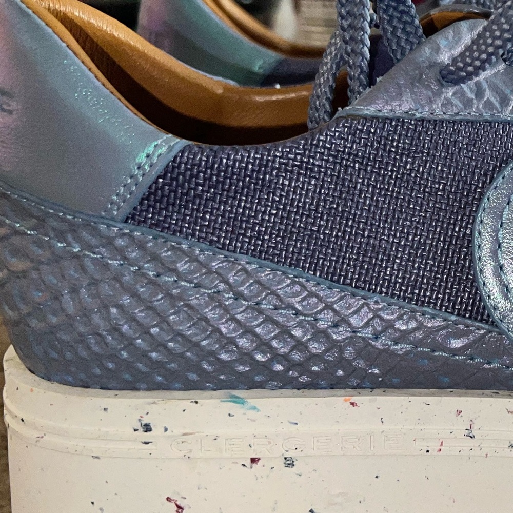 Clergerie Awake Platform Sneakers Azure Iridescent Lambskin EU 38/US 7.5 New - Picture 12 of 14